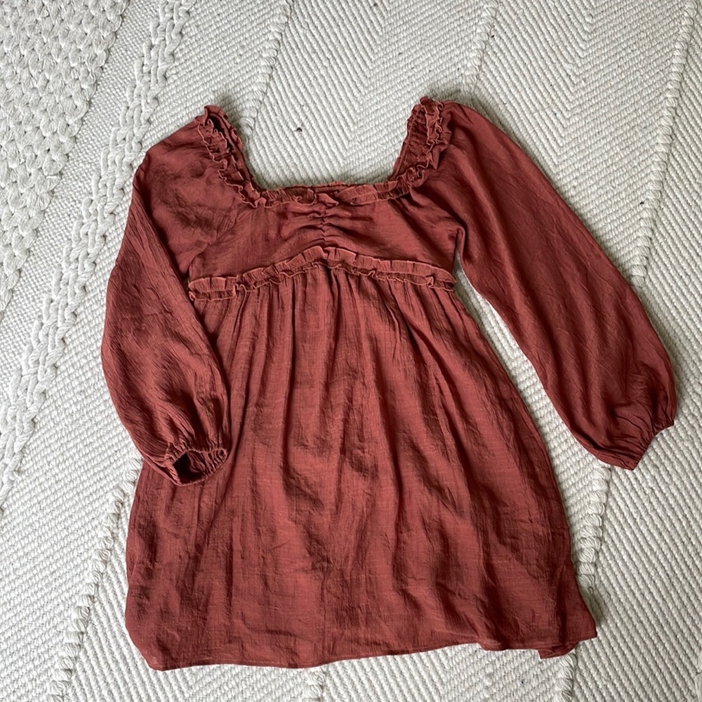 Baevely Terracotta Ruffle Mini Dress with Sleeves